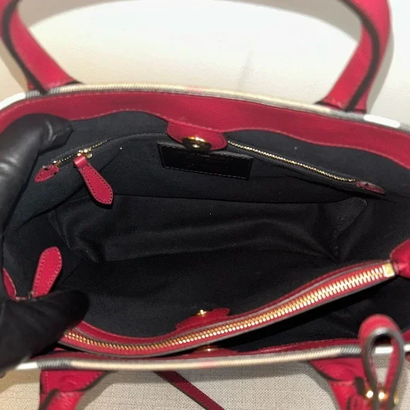 Burberry Medium Red/Beige House Check Banner Bag - Picture 7 of 15